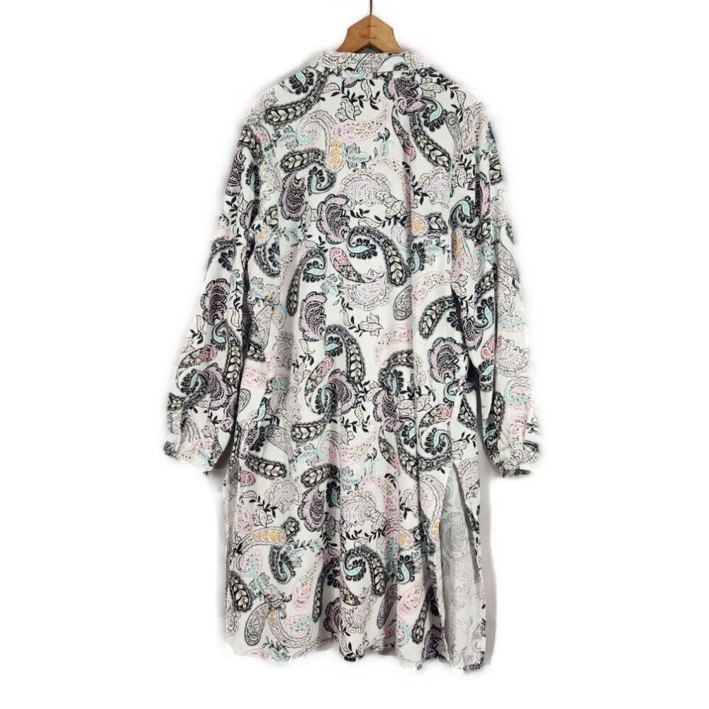 Jessica London Long Button Up Linen Tunic Shirt Women's 22W Long Sleeve White - Picture 2 of 8